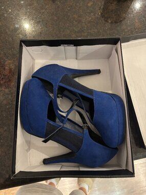 Call It Spring Cobalt Blue Suede Mary Jane Platform Heels